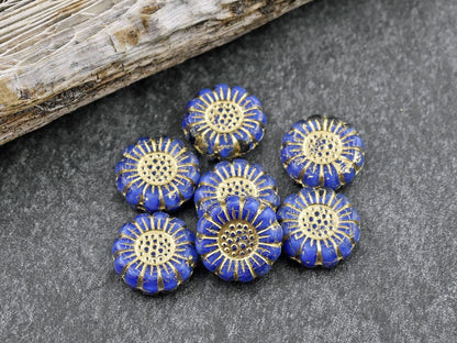 Czech Glass Beads - Picasso Beads - Flower Beads - Sunflower Beads - Coin Beads - 13mm - 12pcs (2662)