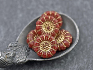 Flower Beads - Sunflower Beads - Czech Glass Beads - Picasso Beads - Coin Beads - 13mm - 12pcs (1924)