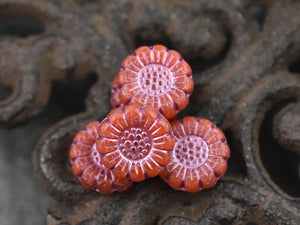 Czech Glass Beads - Picasso Beads - Flower Beads - Sunflower Beads - Coin Beads - 13mm - 12pcs (2550)