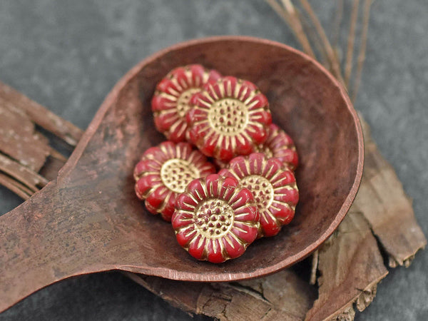 Flower Beads - Sunflower Beads - Czech Glass Beads - Picasso Beads - Coin Beads - 13mm - 12pcs (460)