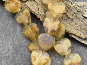 Picasso Beads - Heart Beads - Czech Glass Beads - Czech Glass Heart - Focal Beads - 15mm - 6pcs - (144)