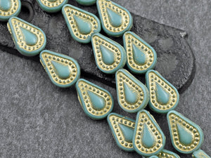 Czech Glass Beads - Teardrop Beads - Filigree Style Beads - Tear Drop Beads - 8pcs - 14x10mm - (2040)