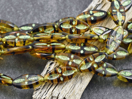 Statement Beads - Czech Glass Beads - Picasso Beads - Marquise Beads - Spindle Beads - 20x8mm - 10pcs (6136)