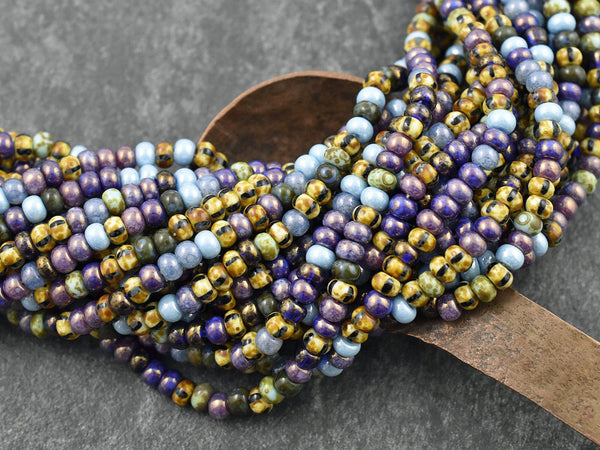 Aged Picasso Beads - Matte Seed Beads - Size 6 Seed Beads - Picasso Seed Beads - Czech Glass Beads - 6/0 - 20" Strand - (A659)