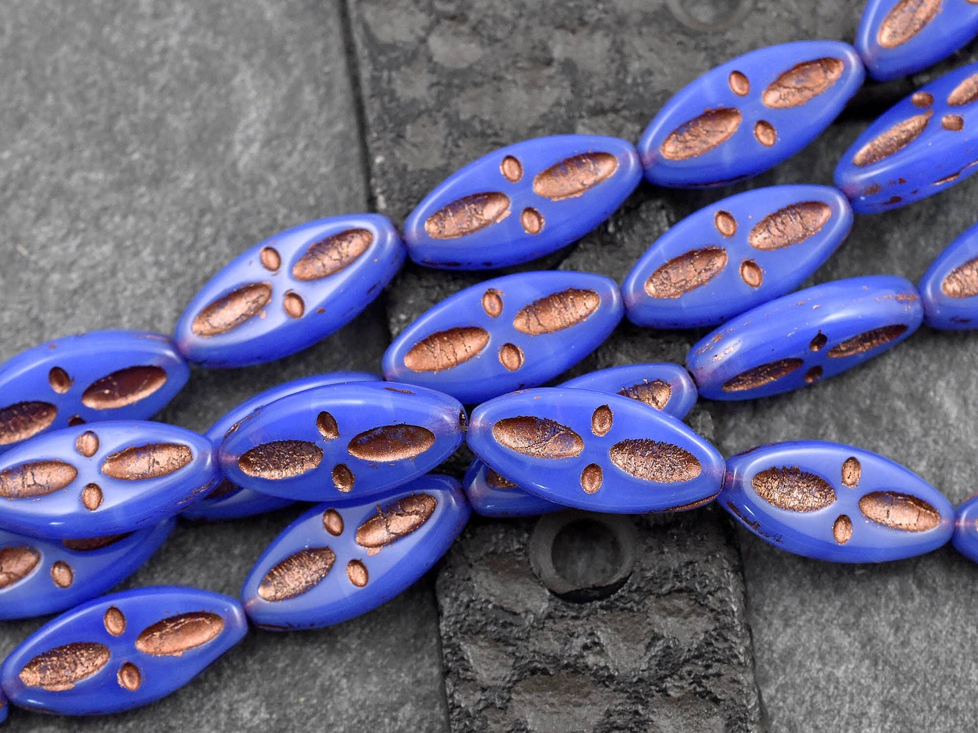 Czech Glass Beads - Statement Beads - Picasso Beads - Marquise Beads - Spindle Beads - 20x8mm - 10pcs (B289)