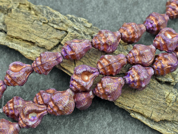 Conch Shell Beads - Czech Glass Beads - Sea Shell Beads - Picasso Beads - 15x12 - 8pcs (1831)