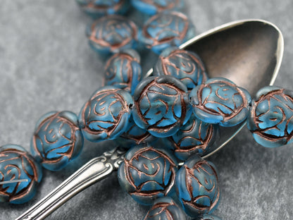 Czech Glass Beads - Picasso Beads - Coin Beads - Flower Beads - Rose Beads - 17mm - 6pcs (2670)