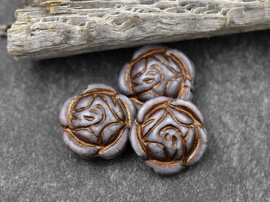 Czech Glass Beads - Picasso Beads - Coin Beads - Flower Beads - Rose Beads - 17mm - 6pcs (5282)