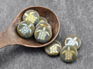 Czech Glass Beads - Turtle Beads - Laser Etched Beads - Coin Beads - 16mm - 8pcs - (4674)