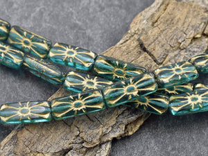 Czech Glass Beads - Flower Beads - Rectangle Beads - Floral Beads - Picasso Beads - 10pcs - 20x8mm - (2229)