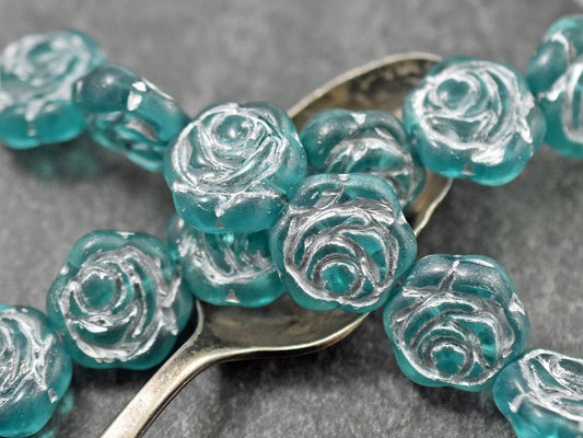 Flower Beads - Czech Glass Beads - Picasso Beads - Coin Beads - Rose Beads - 16mm - 6pcs (A515)