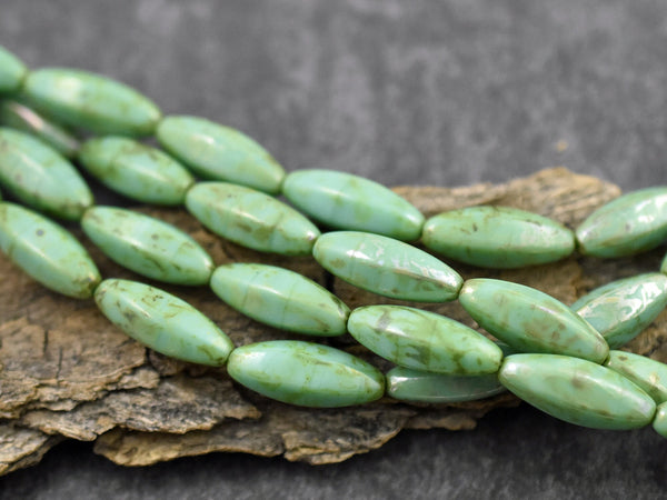 Picasso Beads - Czech Glass Beads - Turquoise Beads - Wedged Oval - 10pcs - 19x7mm - (4861)