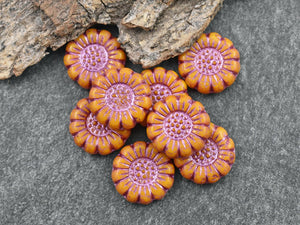 Czech Glass Beads - Picasso Beads - Coin Beads - Flower Beads - Sunflower Beads - 13mm - 12pcs (162)