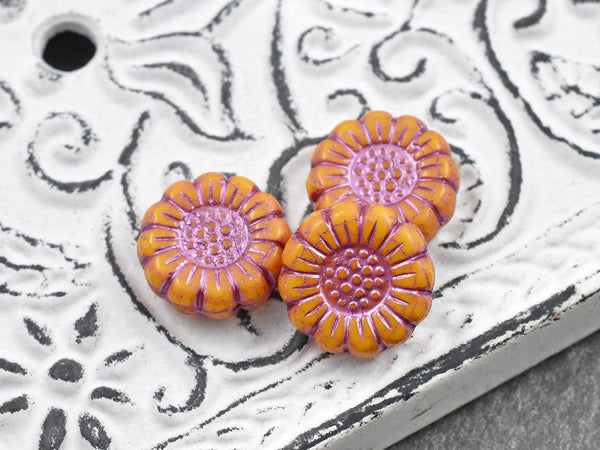 Czech Glass Beads - Picasso Beads - Coin Beads - Flower Beads - Sunflower Beads - 13mm - 12pcs (162)
