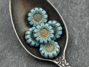 Sunflower Beads - Czech Glass Beads - Picasso Beads - Coin Beads - Flower Beads - 13mm - 12pcs (3687)