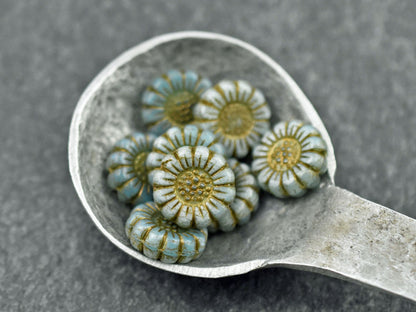 Flower Beads - Sunflower Beads - Czech Glass Beads - Picasso Beads - Coin Beads - 13mm - 12pcs (321)