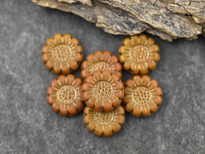 Czech Glass Beads - Picasso Beads - Flower Beads - Sunflower Beads - Coin Beads - 13mm - 12pcs (5348)
