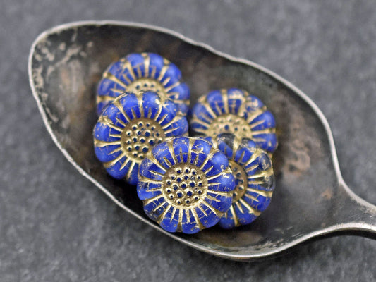 Czech Glass Beads - Picasso Beads - Flower Beads - Sunflower Beads - Coin Beads - 13mm - 12pcs (2662)