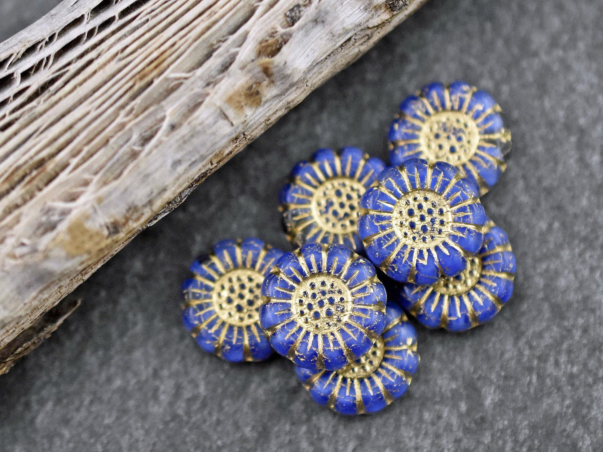 Czech Glass Beads - Picasso Beads - Flower Beads - Sunflower Beads - Coin Beads - 13mm - 12pcs (2662)