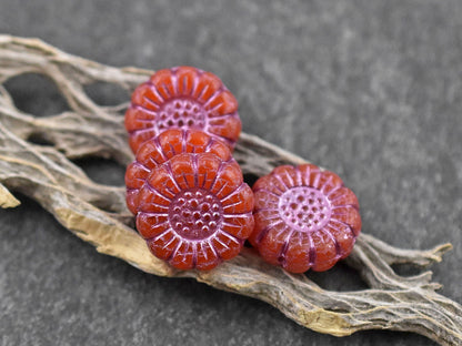 Czech Glass Beads - Picasso Beads - Flower Beads - Sunflower Beads - Coin Beads - 13mm - 12pcs (2550)