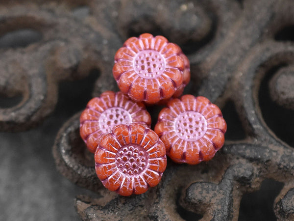 Czech Glass Beads - Picasso Beads - Flower Beads - Sunflower Beads - Coin Beads - 13mm - 12pcs (2550)