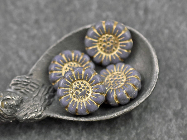 Czech Glass Beads - Picasso Beads - Flower Beads - Sunflower Beads - Coin Beads - 13mm - 12pcs (5836)