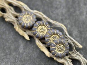 Czech Glass Beads - Picasso Beads - Flower Beads - Sunflower Beads - Coin Beads - 13mm - 12pcs (5836)