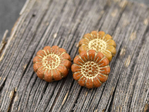 Czech Glass Beads - Picasso Beads - Flower Beads - Sunflower Beads - Coin Beads - 13mm - 12pcs (1219)