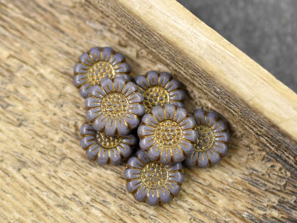 Czech Glass Beads - Picasso Beads - Flower Beads - Sunflower Beads - Coin Beads - 13mm - 12pcs (3165)