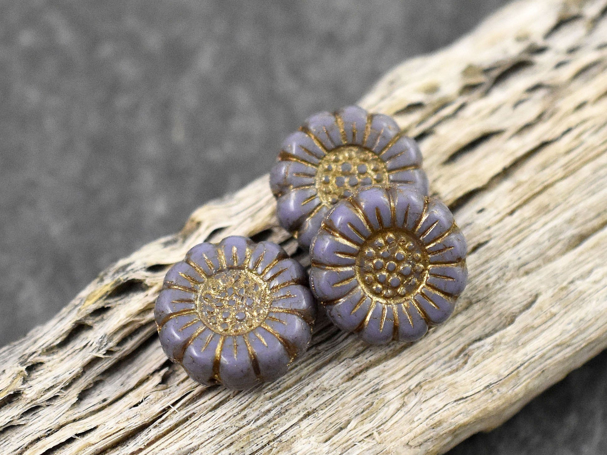 Czech Glass Beads - Picasso Beads - Flower Beads - Sunflower Beads - Coin Beads - 13mm - 12pcs (3165)