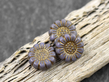 Czech Glass Beads - Picasso Beads - Flower Beads - Sunflower Beads - Coin Beads - 13mm - 12pcs (3165)