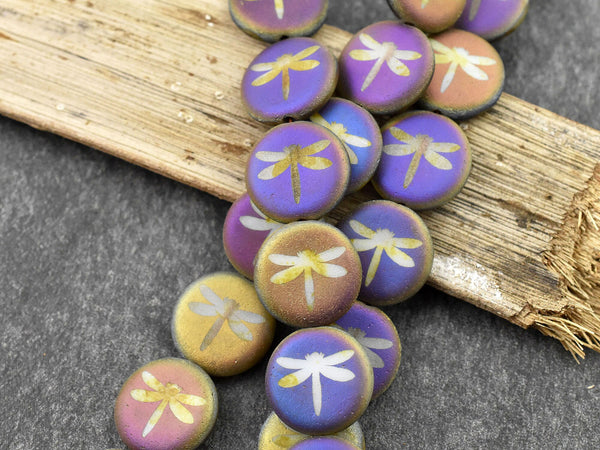 Picasso Beads - Czech Glass Beads - Laser Etched Beads - Dragonfly Beads - Tattoo Beads - 15mm - 8pcs - (1697)