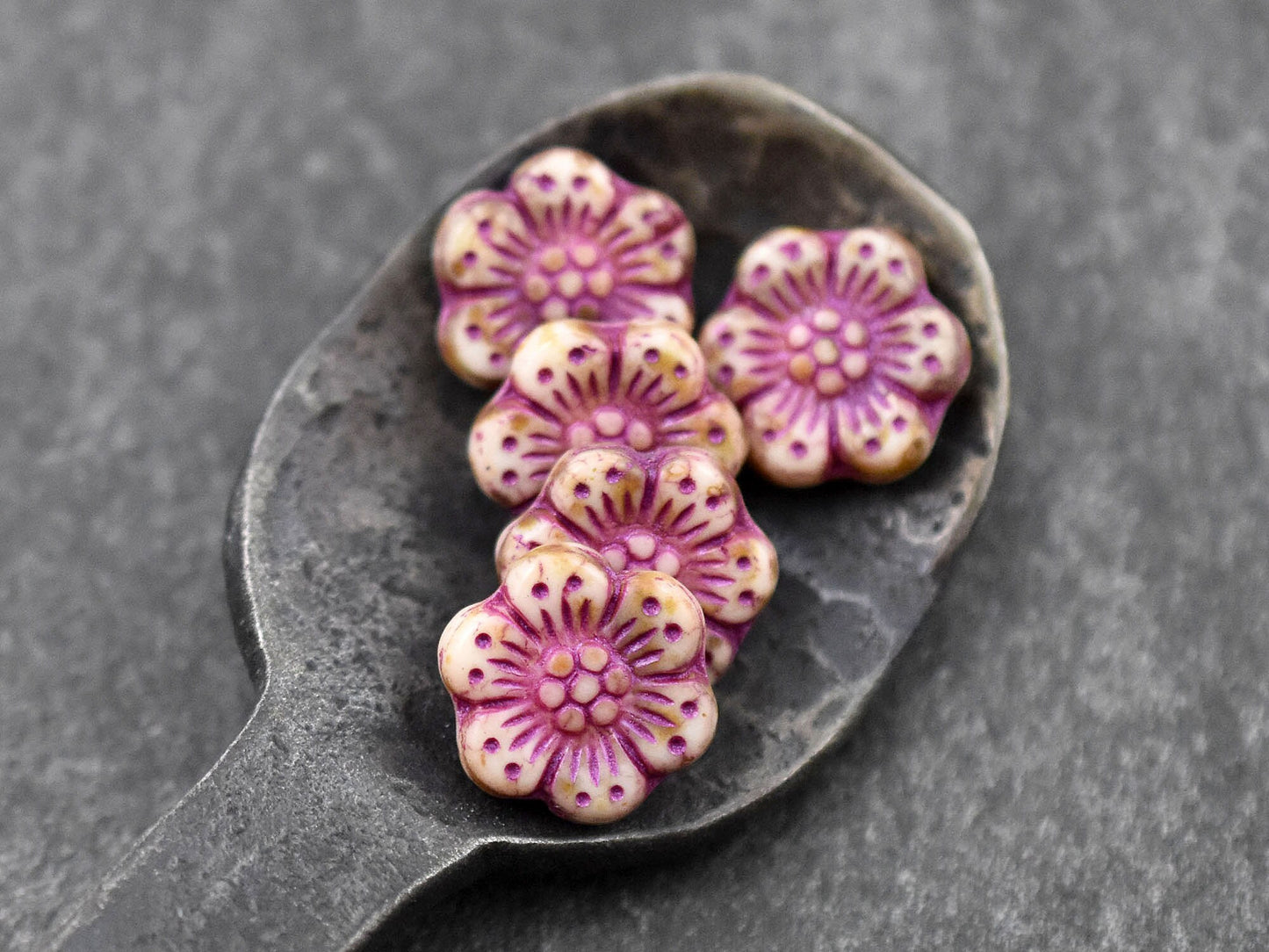 Picasso Beads - Czech Glass Beads - Flower Beads - Floral Beads - Wildflower Beads - Czech Glass Flowers - 14mm - 12pcs - (2322)