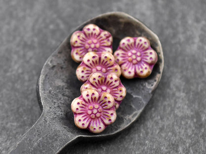 Picasso Beads - Czech Glass Beads - Flower Beads - Floral Beads - Wildflower Beads - Czech Glass Flowers - 14mm - 12pcs - (2322)