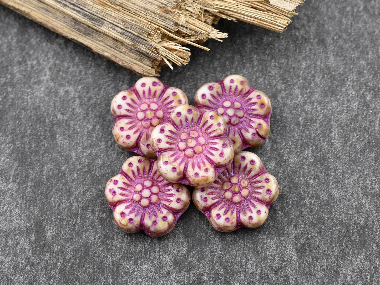 Picasso Beads - Czech Glass Beads - Flower Beads - Floral Beads - Wildflower Beads - Czech Glass Flowers - 14mm - 12pcs - (2322)