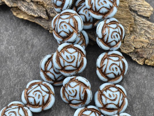 Czech Glass Beads - Picasso Beads - Coin Beads - Flower Beads - Rose Beads - 17mm - 6pcs (2709)