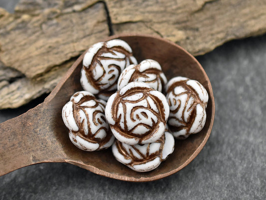 Czech Glass Beads - Picasso Beads - Coin Beads - Flower Beads - Rose Beads - 17mm - 6pcs (B891)