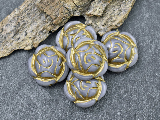 Czech Glass Beads - Picasso Beads - Coin Beads - Flower Beads - Rose Beads - 17mm - 6pcs (5837)