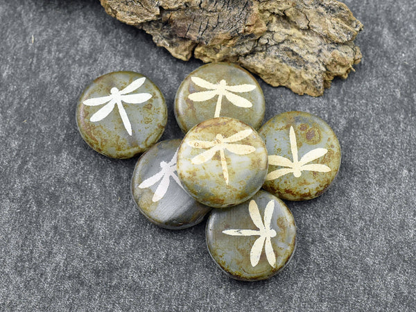 Picasso Beads - Czech Glass Beads - Laser Etched Beads - Dragonfly Beads - Tattoo Beads - 14mm - 8pcs - (5464)