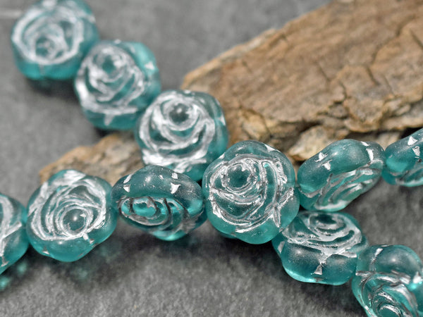 Flower Beads - Czech Glass Beads - Picasso Beads - Coin Beads - Rose Beads - 16mm - 6pcs (A515)